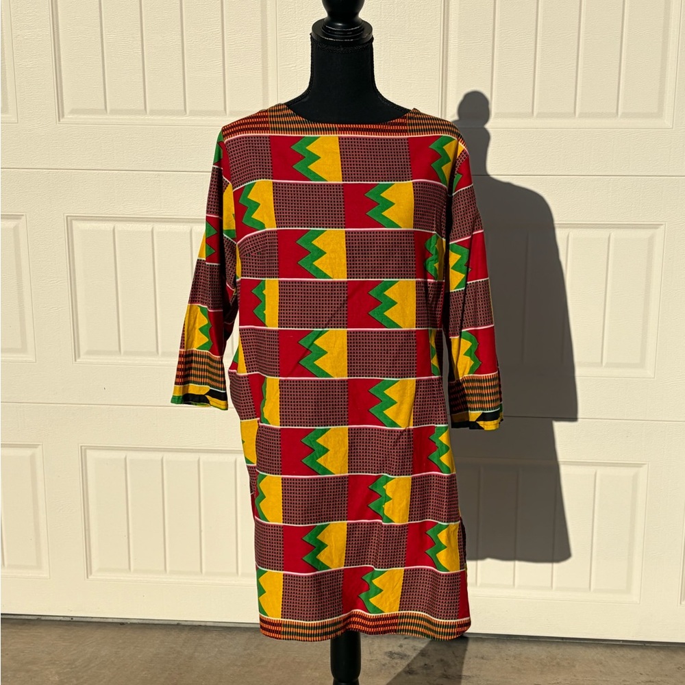 Colorful Kente-Inspired Red, Yellow & Green Women’s Shift